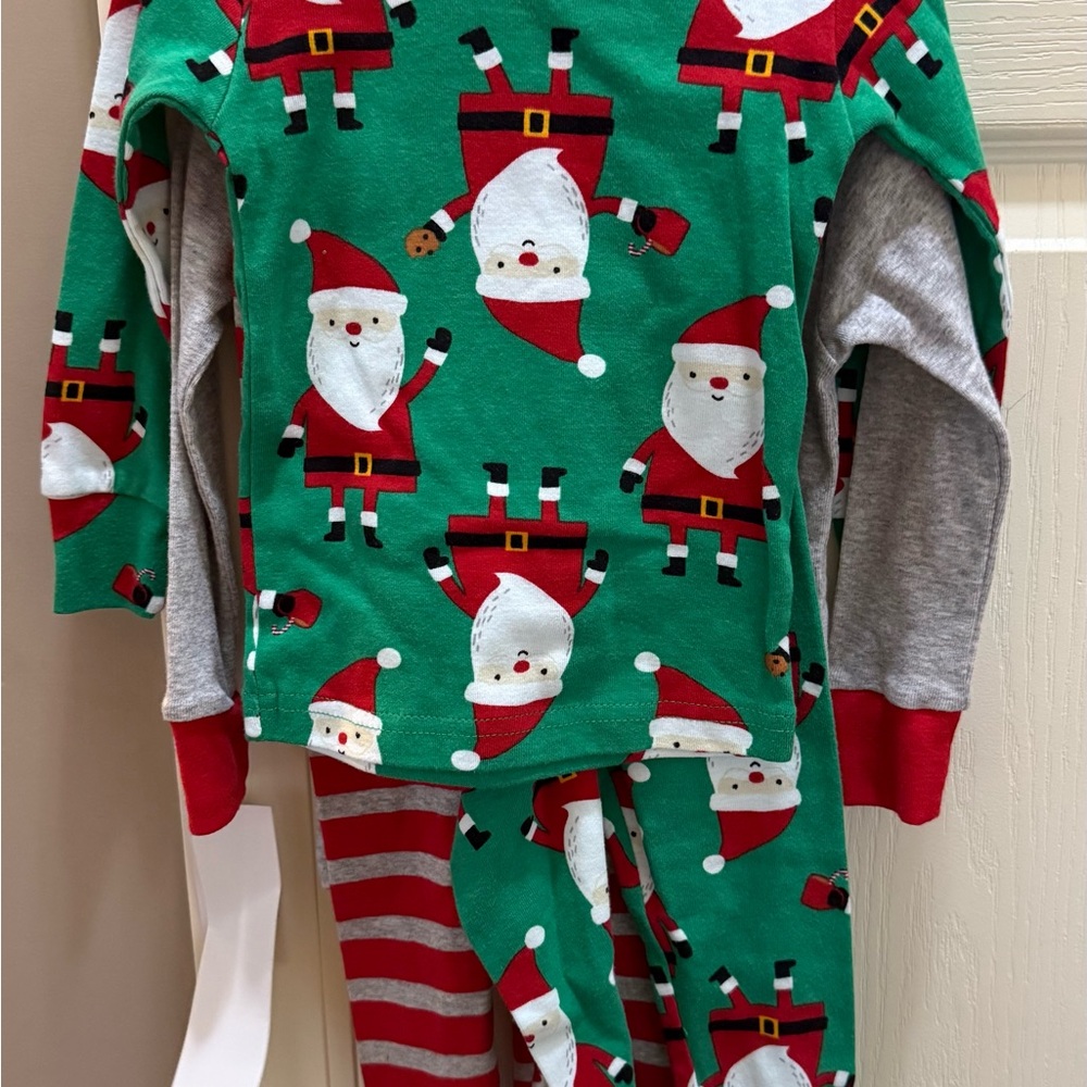 Festive Santa Pajama Set - Green, Red, and Gray